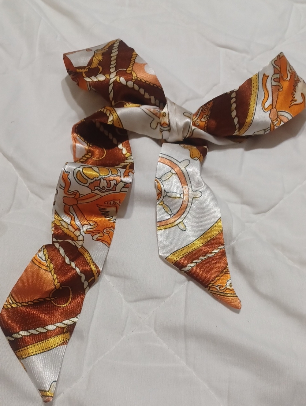 Silk-Feel Brown & White Nautical Twilly Scarf for Men